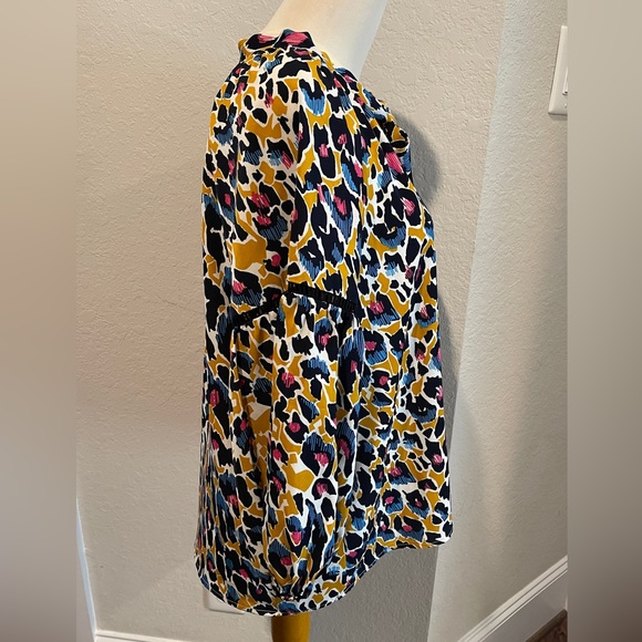Jade Melody Tam Leopard Print Tie Neck, Ladder Trim Raglan Balloon Sleeve Blouse - Picture 2 of 6